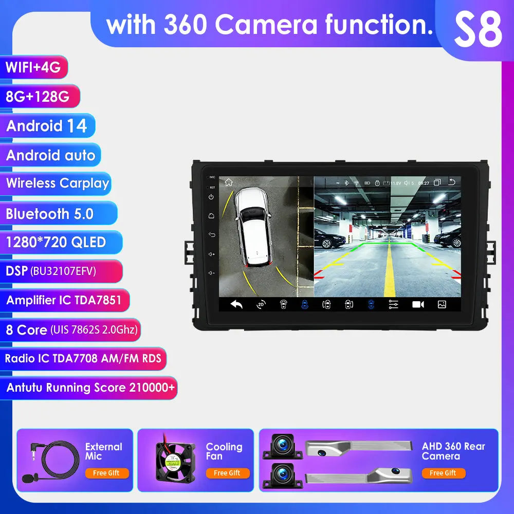 VW MQB Polo Plus T-Cross Zoals T-Kruis T-Roc Tharu Sagitar 9" Android 14 Carplay Android auto wireless wifi bt gps 4g AUTMLMGF