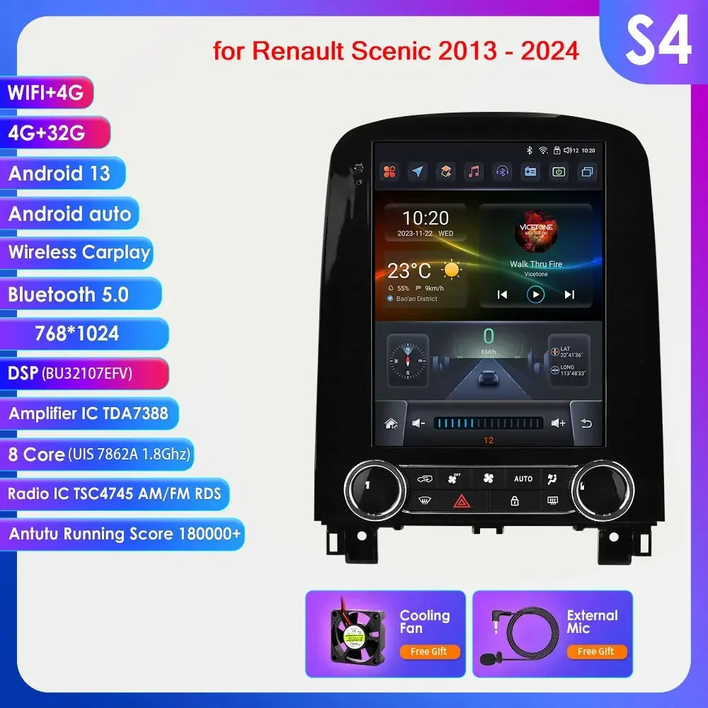 Renault Scenic 2013 - 2024 9,7" Android 14 Carplay Android auto wireless wifi bt gps 4g  AUTMXM05