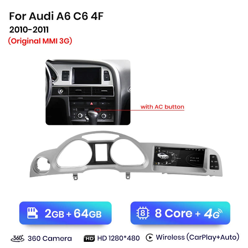 Audi A6 C6 4F 2005-2011 Android 12 8.8 " Wireless CarPlay Android Auto Car Radio wifi GPS BT USB AUTM9RK1