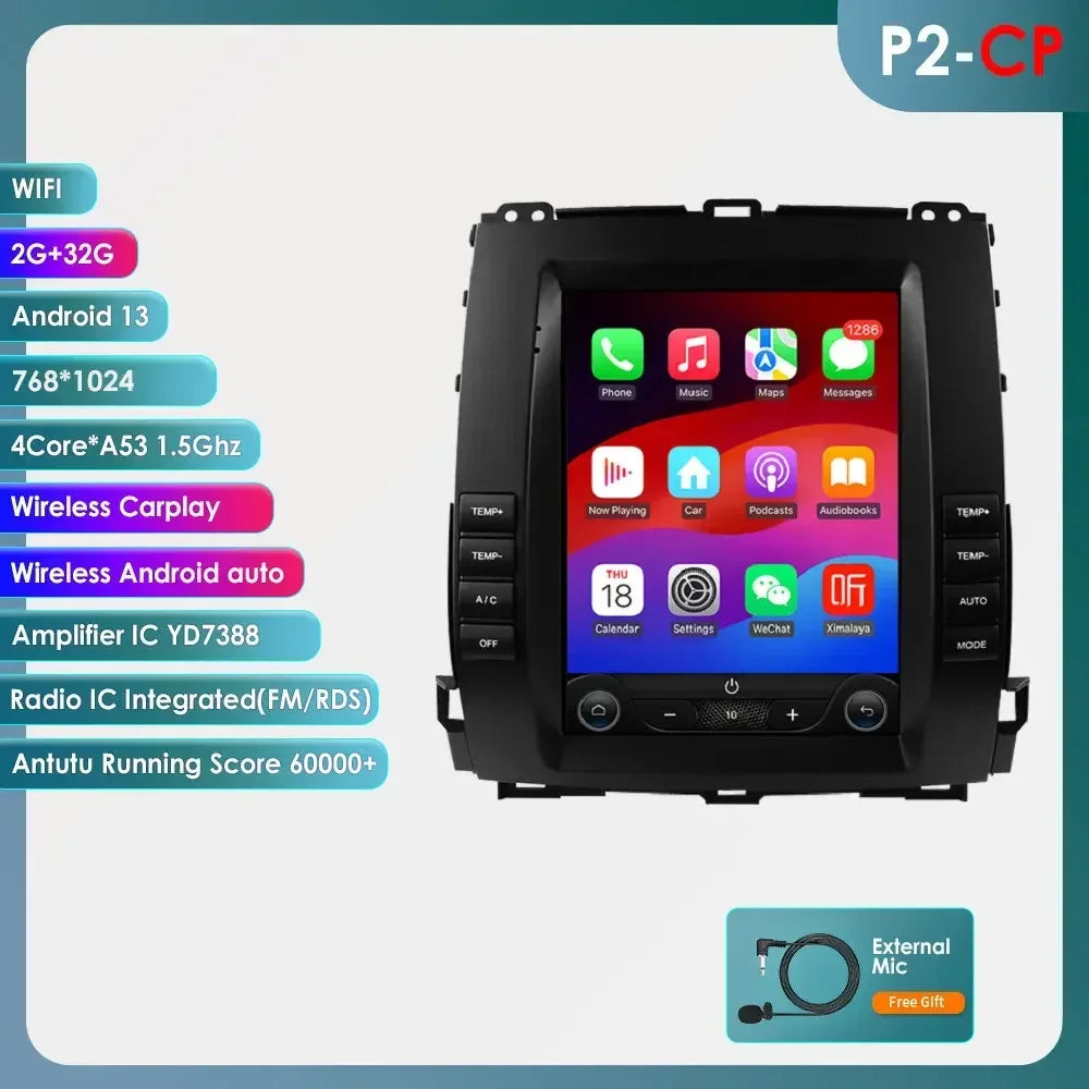 Toyota Land Cruiser Prado 120 2002-2009 Lexus GX470 9,7" Android 14 Carplay Android auto wireless wifi bt gps 4g  AUTMWU0F
