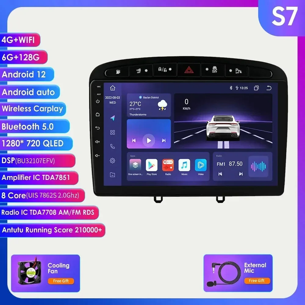Peugeot 308 308SW Peugeot 9" Android 14 Carplay Android auto wireless wifi bt gps 4g  AUTMAJNZ