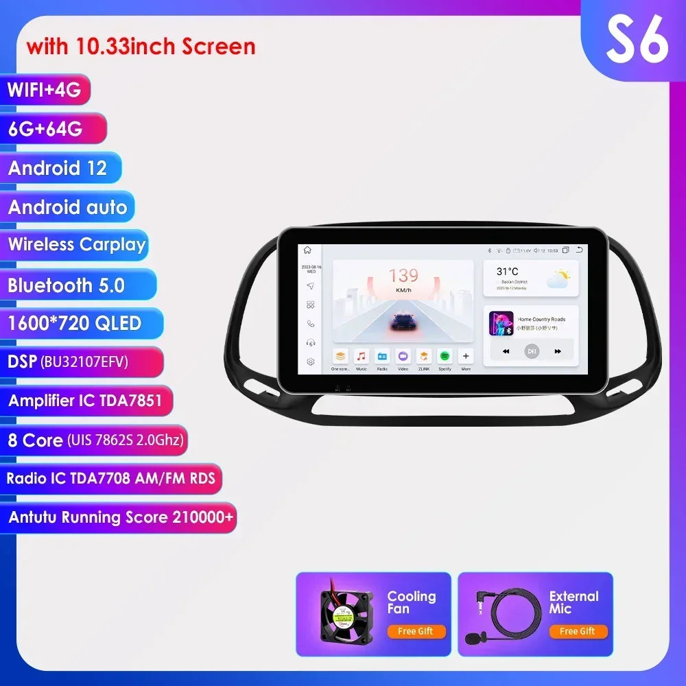 Fiat Doblo 2015-2019  9''/ 10.33''  Android 14 Carplay Android auto wireless wifi bt gps 4g AUTMKO9J