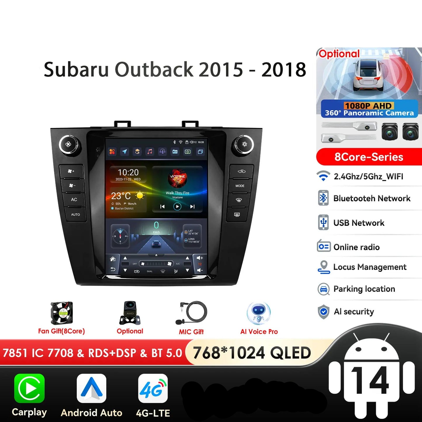 Subaru Outback 2015 - 2018  9.7" Android 14 Carplay Android auto wireless wifi bt gps 4g AUTMUTSB4