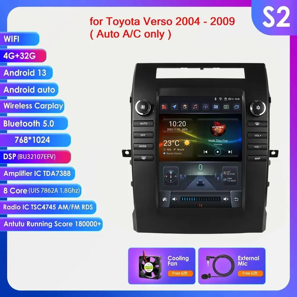 Toyota Verso 2004-2009 9,7" Android 14 Carplay Android auto wireless wifi bt gps 4g   AUTMA88T