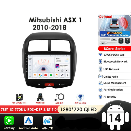 Mitsubishi ASX 1 2010 - 2018/ Citroen C4 aircross 9"Android 14 Carplay Android auto wireless wifi bt gps 4g RDS AUTMMTBSX