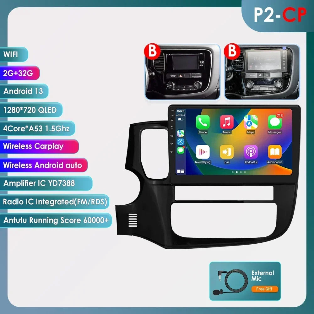 Mitsubishi Outlander 3 GF0W GG0W Xl 10,1" / 10,33" Android 14 Carplay Android auto wireless wifi bt gps 4g  AUTMQMHH