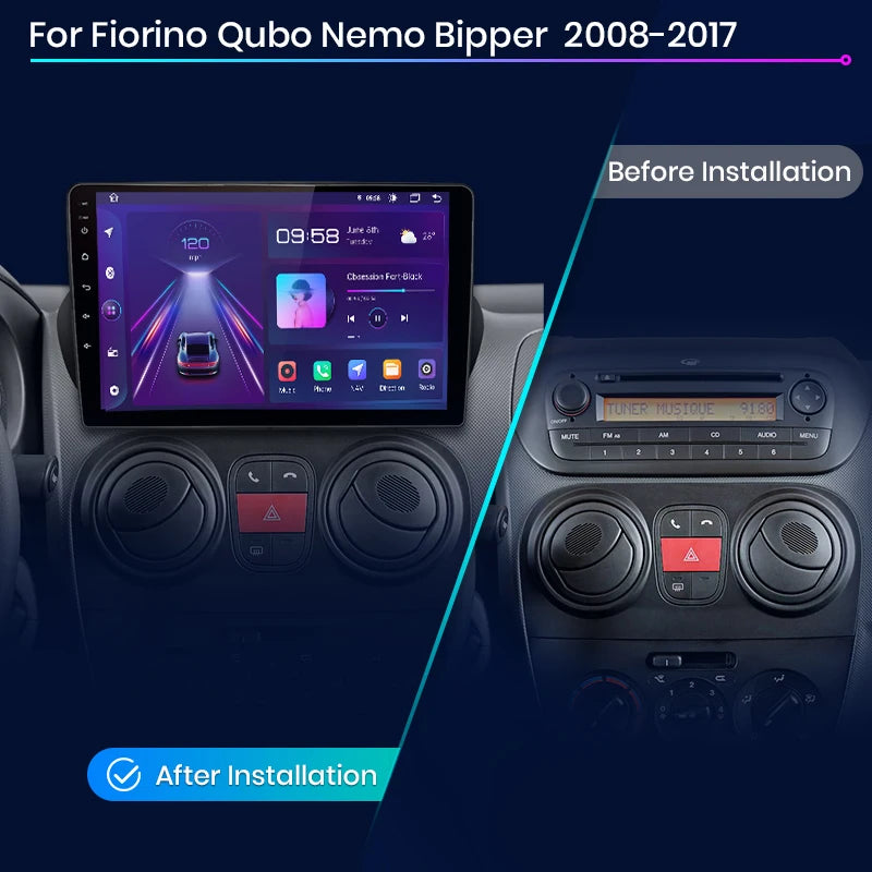 Fiat Fiorino Qubo / Peugeot Bipper/Citroen Nemo 2008-2017 9" Wireless CarPlay Android auto  Radio RDS WIFI GPS BT  AUTMFITFR
