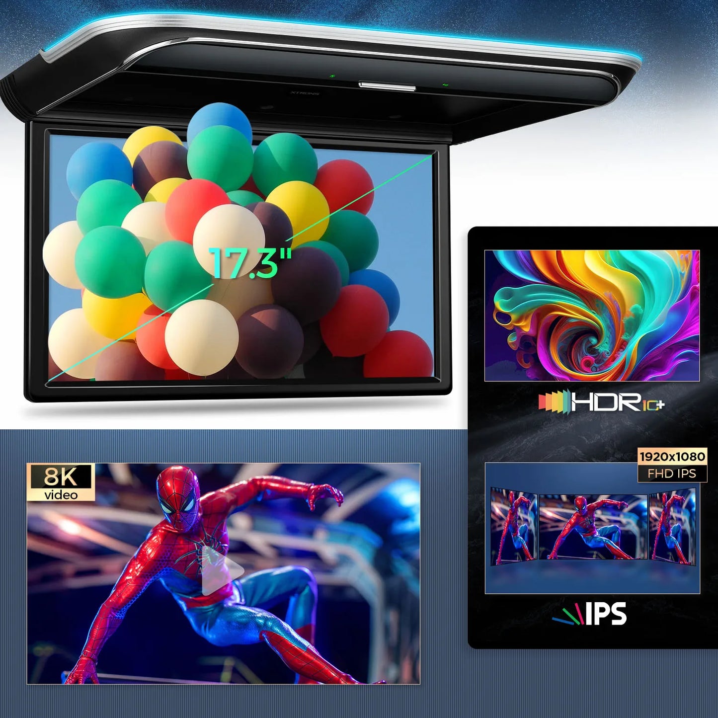 17,3 pollici Lettore multimediale da tetto  Android 2/32 gb Octa-core  con audio superiore e mirroring dello schermo Video HDR10+ / 8K CM179AS