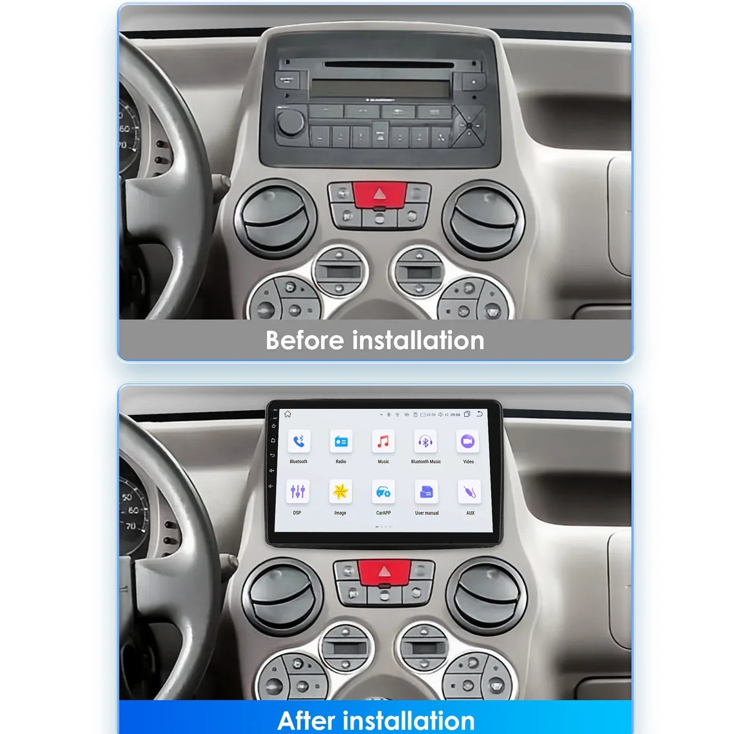 Fiat Panda 2003 - 2012 9" Android 14 Carplay Android auto wireless wifi bt gps 4g  AUTMWUM9