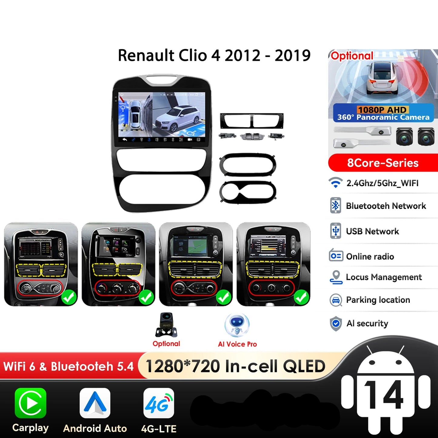 Renault Clio 4 2012-2019 10,1"  Android 14 Carplay Android auto wireless wifi bt gps 4g  AUTMXIAG