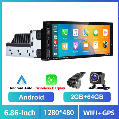 1din 6.86'' Android Car Stereo Radio 2+64G Wireless Carplay Android auto Bluetooth WIFI GPS FM Radio RDS  AUTMRDNV1
