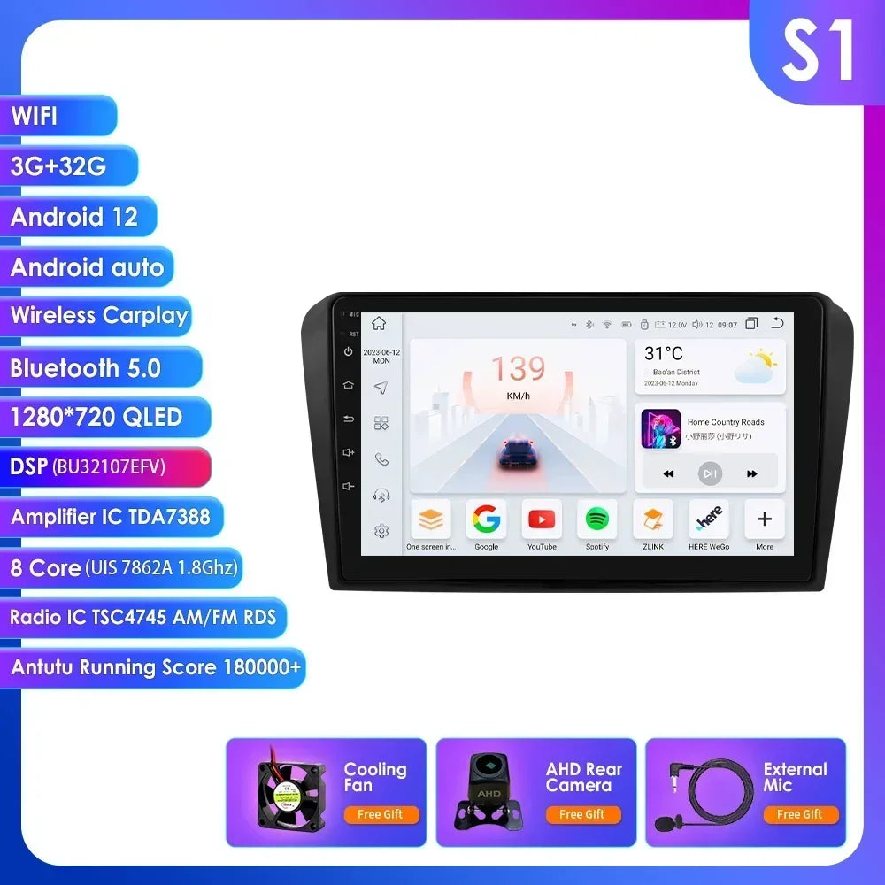 Mazda 3 2004-2009 9" / 10,33"  Android 14 Carplay Android auto wireless wifi bt gps 4g AUTMZAMD3