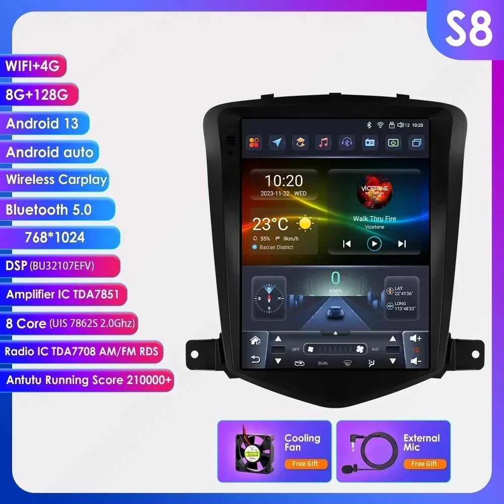 Chevrolet Cruze J300 2008-2012 9,7" Android 14 Carplay Android auto wireless wifi bt gps 4g  AUTMIZKN