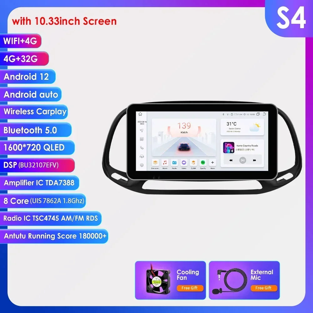 Fiat Doblo 2015-2019  9''/ 10.33''  Android 14 Carplay Android auto wireless wifi bt gps 4g AUTMKO9J