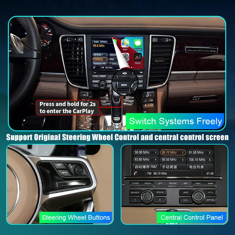 Porsche 911 Bosxter Cayman Macan Cayenne Panamera PCM/CDR Wireless Apple Carplay    Android Auto  Rear Camera AUTMPSQBCMP
