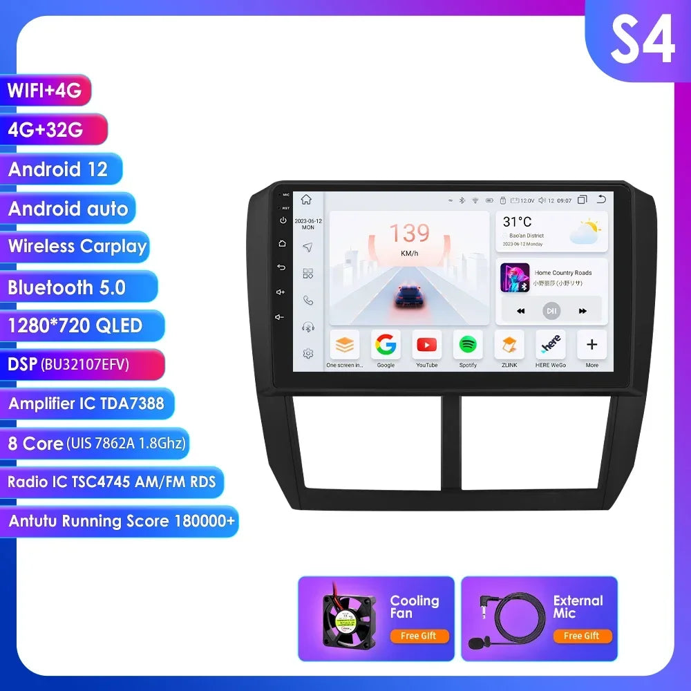 Subaru Forester 3 SH 2007-2013 Impreza WRX  " Android 14 Carplay Android auto wireless wifi bt gps 4g AUTMFSTSB