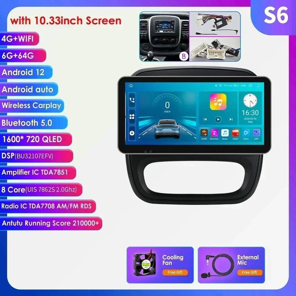 Fiat Talento Renault Trafic 3 / Opel Vivaro B 2014-2021 9" Android 14 Carplay Android auto wireless wifi bt gps 4g AUTMUYH9