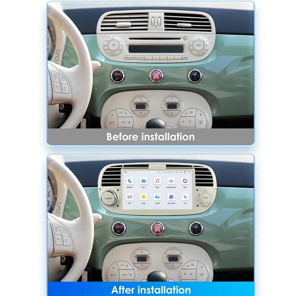 Fiat 500 2007 - 2015 7" Android 14 Carplay Android auto wireless wifi bt gps 4g  AUTM7QGL