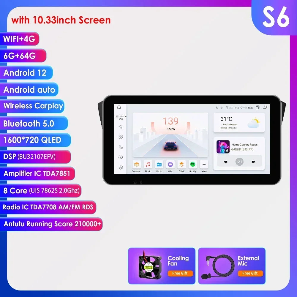 Skoda Fabia 3 III 2015-2019 9" / 10,33" Android 14 Carplay Android auto wireless wifi bt gps 4g AUTMREUR