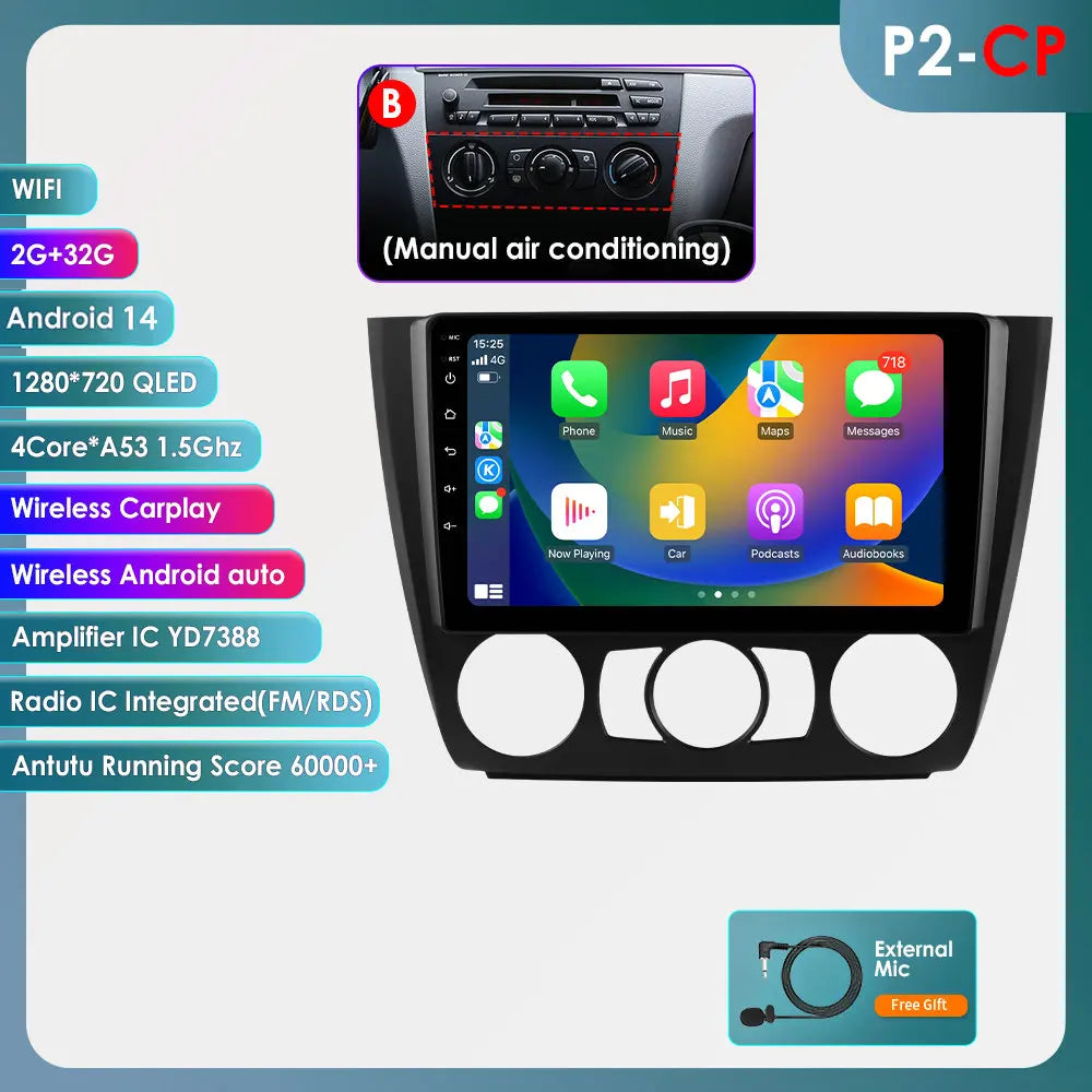 BMW 1 Series E81 E82 E87 E88 2004-2011 9" Android 14 Carplay Android auto wireless wifi bt gps 4g  AUTM9KFA