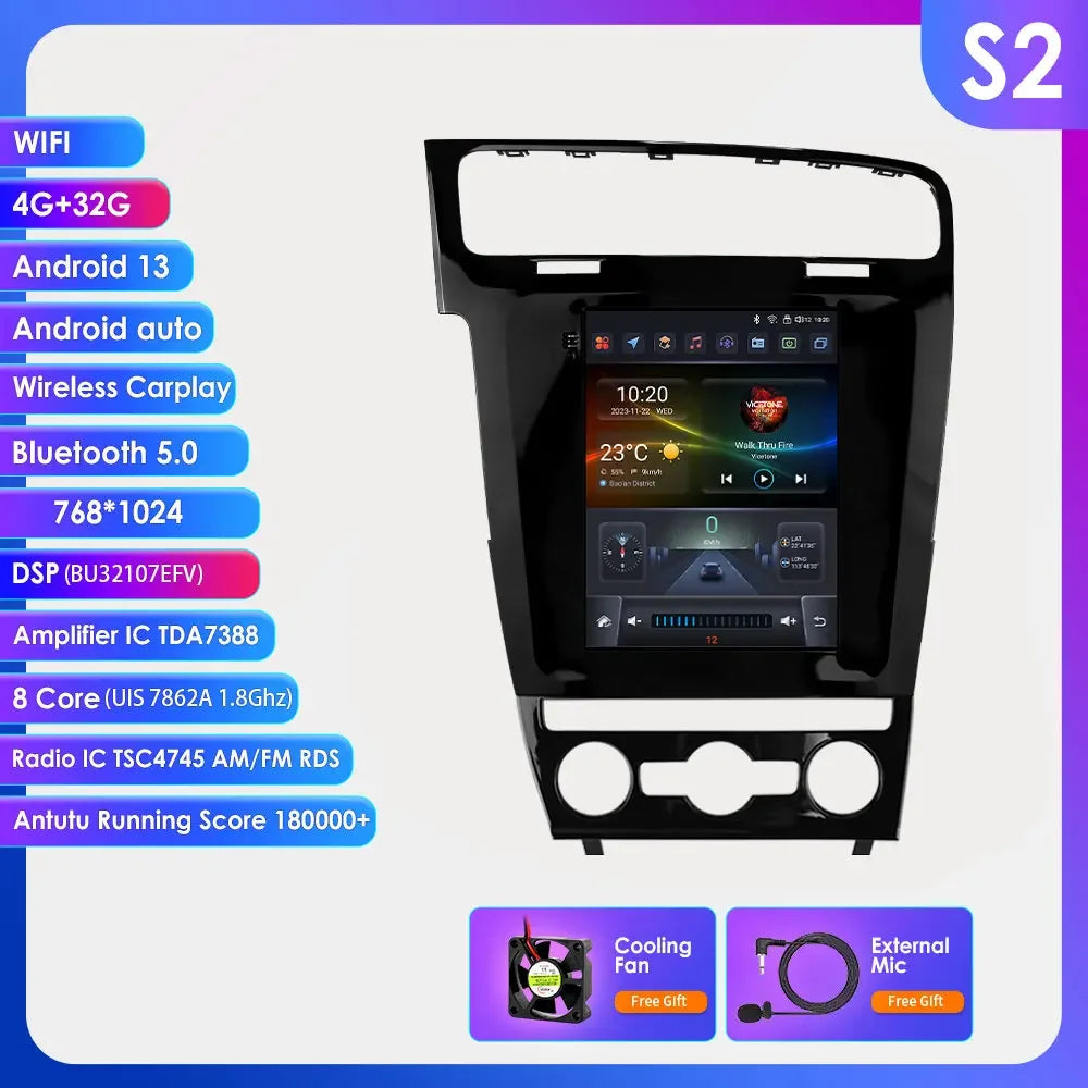 Volkswagen Golf 7 2014 -2018 9,7" Android 14 Carplay Android auto wireless wifi bt gps 4g  AUTM7VKQ