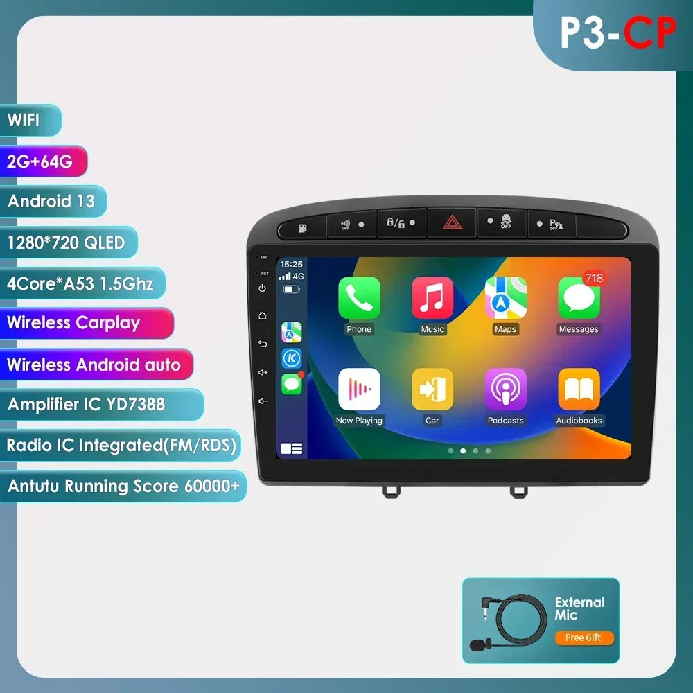 Peugeot 308 308SW Peugeot 9" Android 14 Carplay Android auto wireless wifi bt gps 4g  AUTMAJNZ