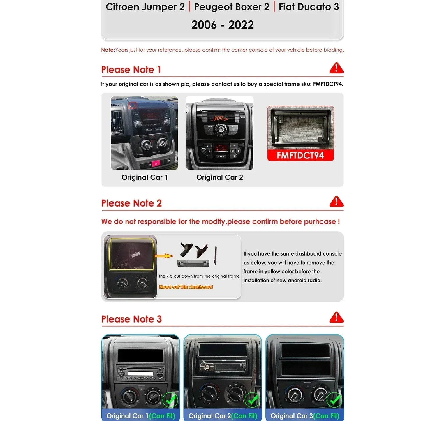 Fiat Ducato Peugeot Boxer Citroen Jumper 2 2006-2022 9" Android 14 Carplay Android auto wireless wifi bt gps 4g  AUTM7UCV
