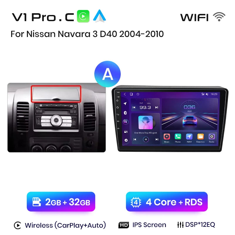 NISSAN NAVARA 2006 -2012 9" Wireless CarPlay Android Auto  RDS GPS 4G WIFI Multimedia autoradio AUTMNISNV2