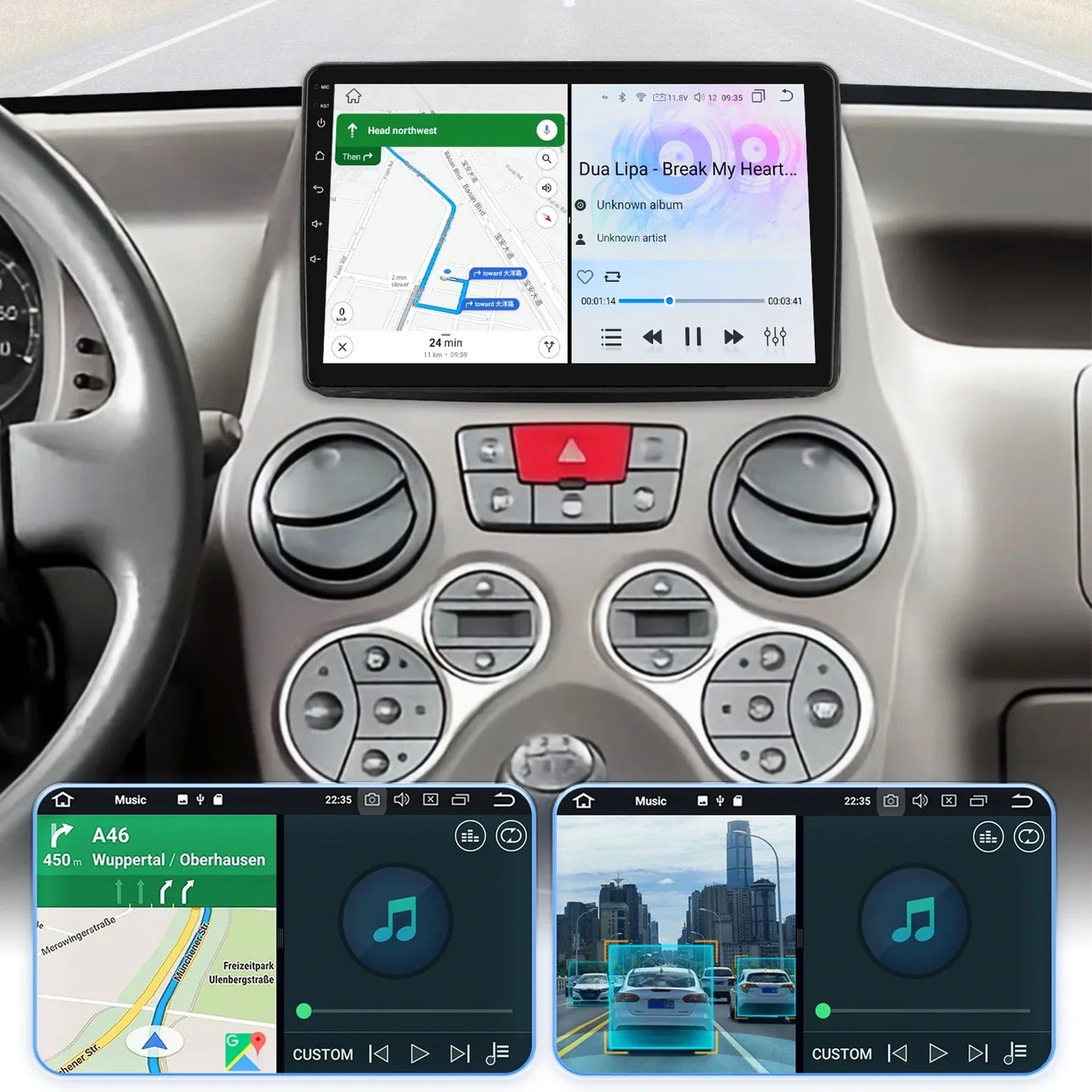Fiat Panda 2003 - 2012 9" Android 14 Carplay Android auto wireless wifi bt gps 4g  AUTMWUM9
