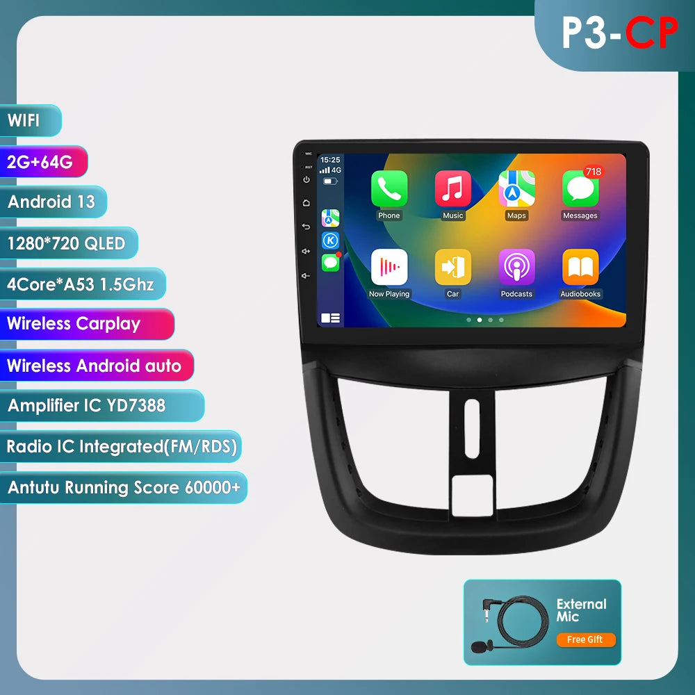 Peugeot SW 207 CC 207 CC 2006-2015  Car Radio RDS WIFI BT GPS wireless CarPlay Android Auto AUTM7MEAP