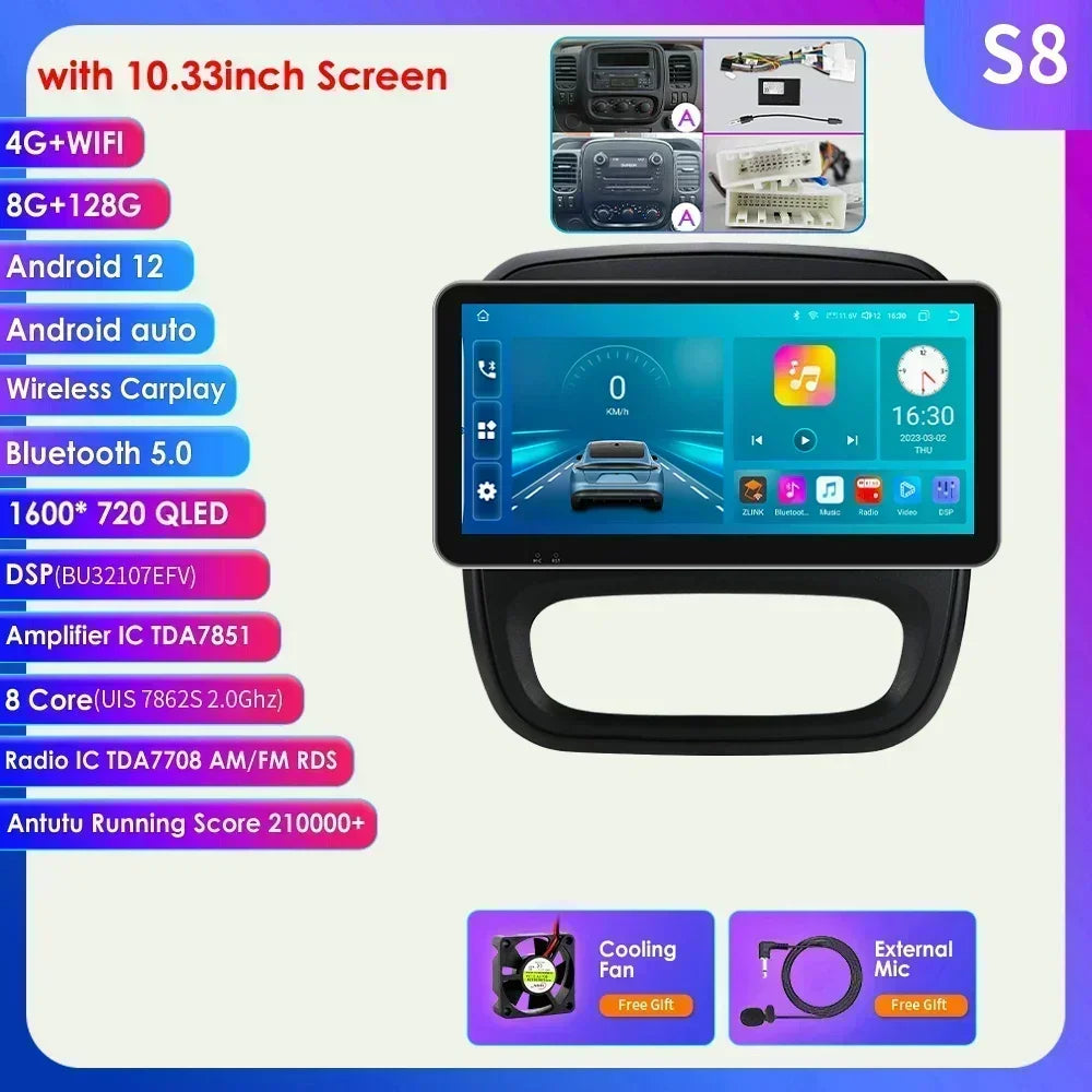 Fiat Talento Renault Trafic 3 / Opel Vivaro B 2014-2021 9" Android 14 Carplay Android auto wireless wifi bt gps 4g AUTMUYH9