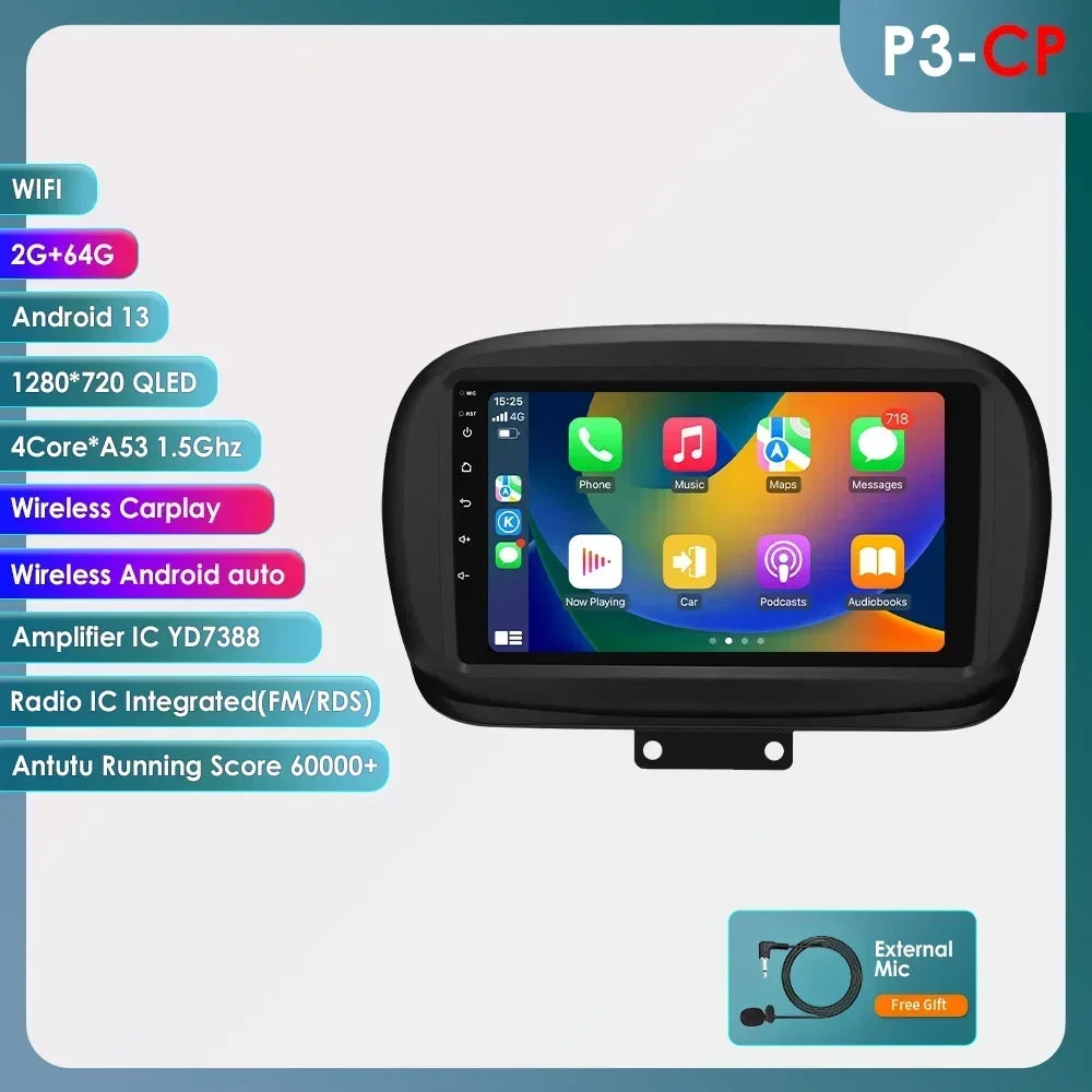 FIAT 500X 2014-2020 9" Android 14 Carplay Android auto wireless wifi bt gps 4g  AUTMXDQZ