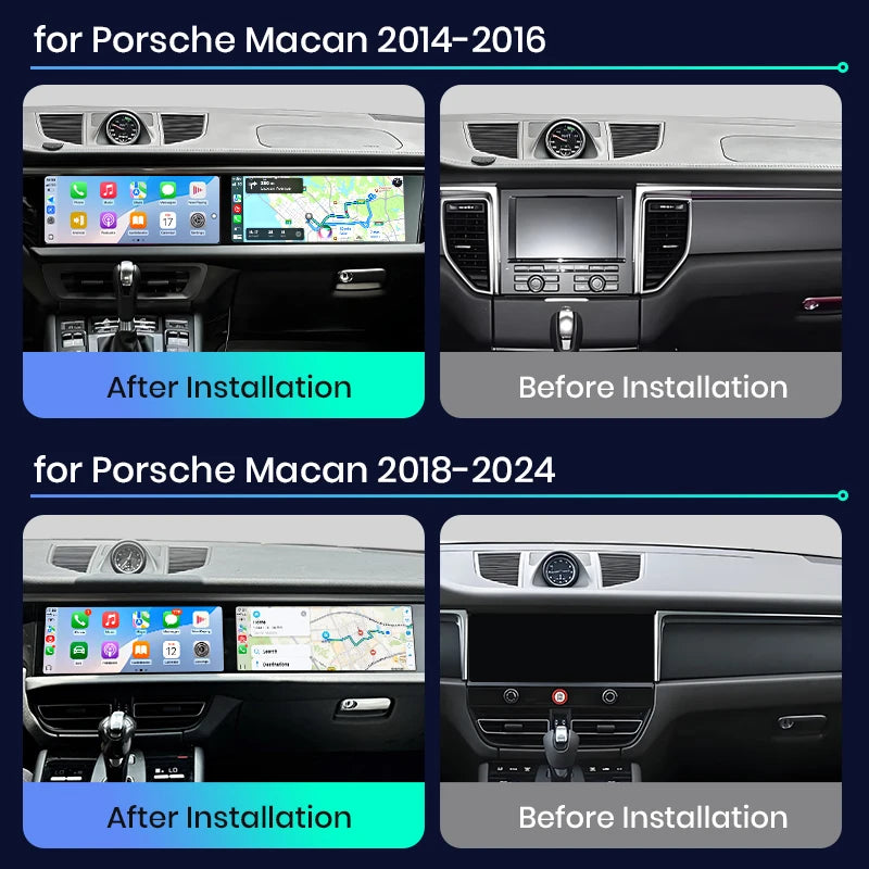 Porsche Macan 2014-2024 Autoradio wireless interattiva a 2 schermi da 12,3 pollici con CarPlay / Android auto wireless  per l'intrattenimento del copilota e del passeggero AUTM9NRU