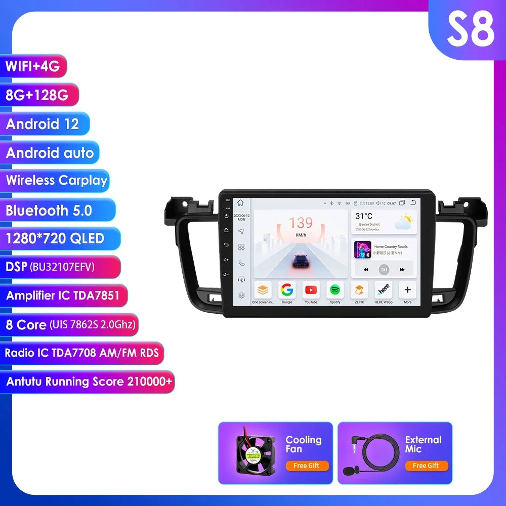 Peugeot 508 508SW 2011-2018  9" / 10,33" Android 14 Carplay Android auto wireless wifi bt gps 4g  AUTM8VXQ