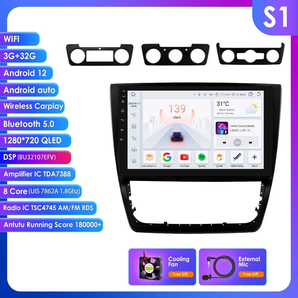 Skoda Yeti 5L 2009-2014 9" 10,33" Android 14 Carplay Android auto wireless wifi bt gps 4g  AUTMXR7U