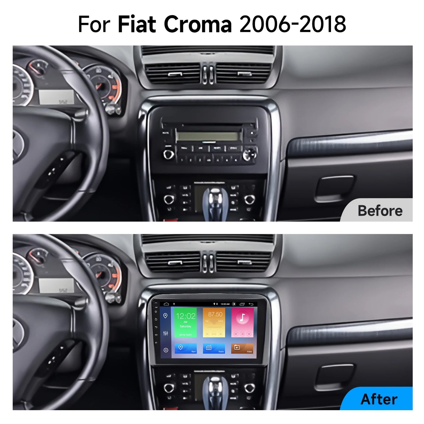 Fiat Croma  2006-2018  9" Android 14 Carplay Android auto wireless wifi bt gps 4g AUTMKPU1
