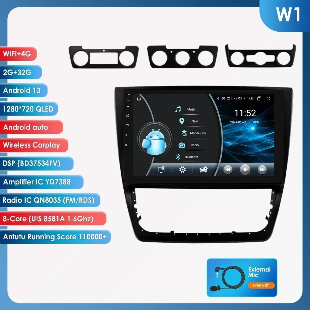 Skoda Yeti 5L 2009-2014 9" 10,33" Android 14 Carplay Android auto wireless wifi bt gps 4g  AUTMXR7U