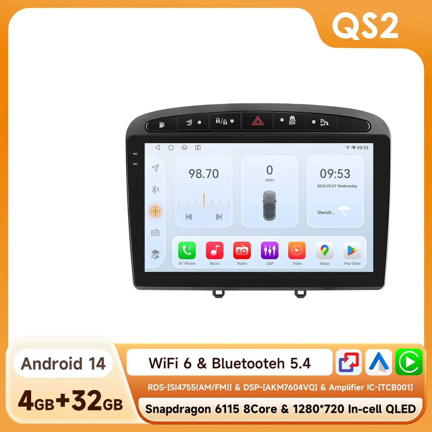Peugeot 308 308SW Peugeot 9" Android 14 Carplay Android auto wireless wifi bt gps 4g  AUTMAJNZ