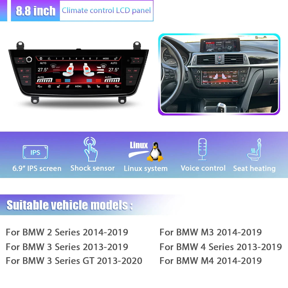 BMW 1 2 3 4 5 6 Series GT X1 X5 X4 X4M M4 X3 X3M M3 2013-2020 Pannello di climatizzazione LCD e comandi  riscaldamento sedili AUTMLCDBM