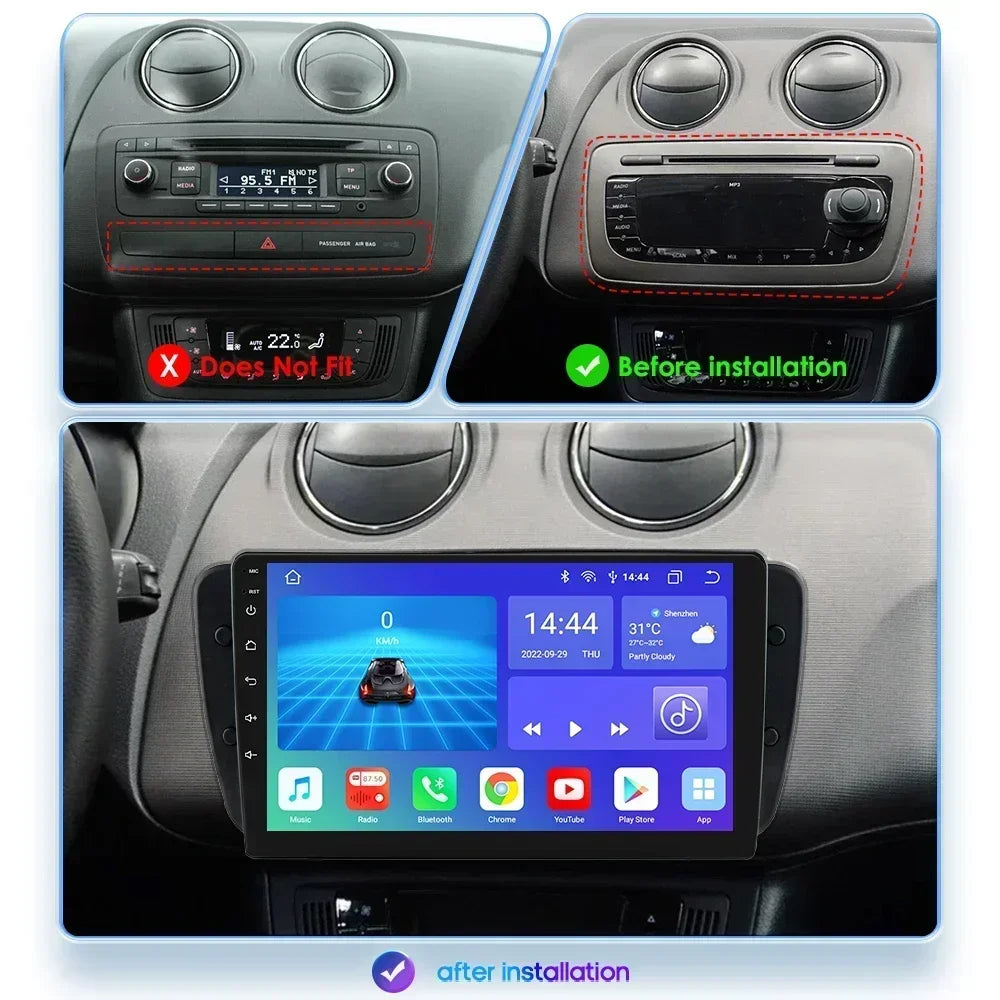 Seat Ibiza 6j 2009 - 2013 9" Android 14 Carplay Android auto wireless wifi bt gps 4g  AUTMZM57