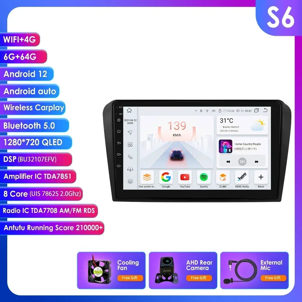 Mazda 3 2004-2009 9" / 10,33"  Android 14 Carplay Android auto wireless wifi bt gps 4g AUTMZAMD3