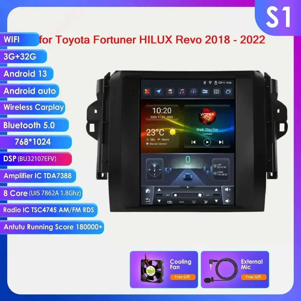 Toyota Fortuner HILUX Revo 2016 -2022  9.7" Android 14 Carplay Android auto wireless wifi bt gps 4g AUTMHXLFT