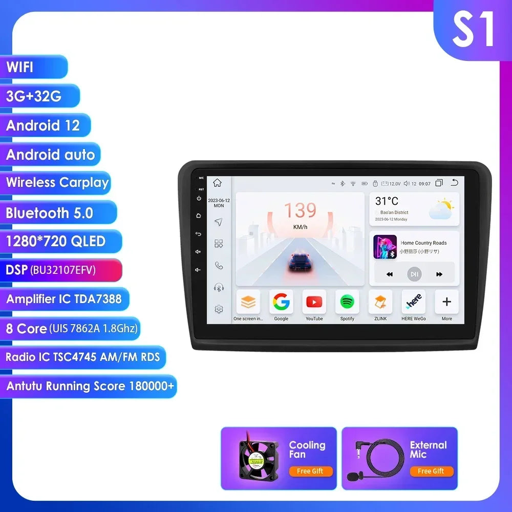 Skoda Superb 2 B6 2008 - 2015 9" Android 14 Carplay Android auto wireless wifi bt gps 4g  AUTMEW7F