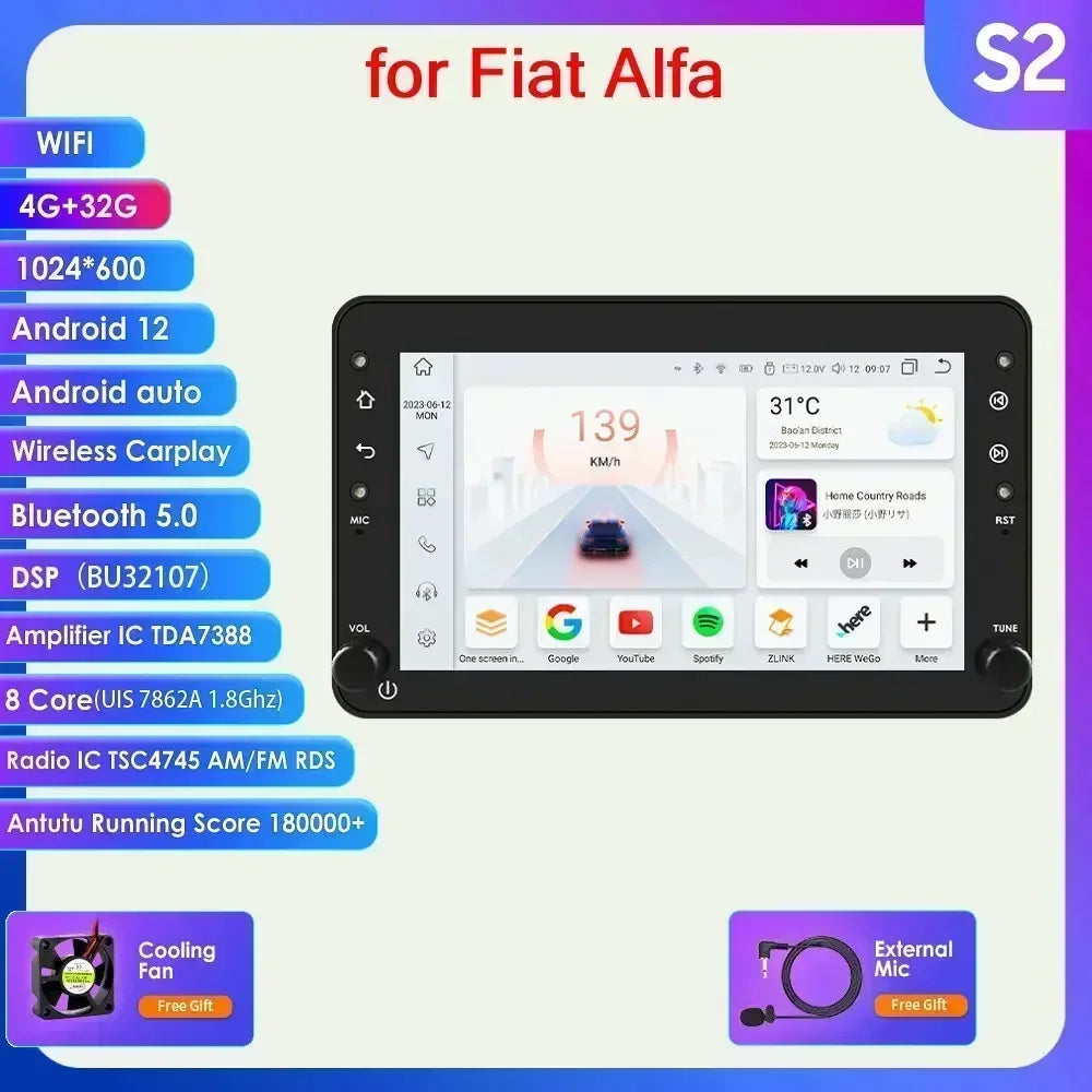 Alfa Romeo 159 Brera Spider 7" Android 14 Carplay Android auto wireless wifi bt gps 4g  AUTMS04A