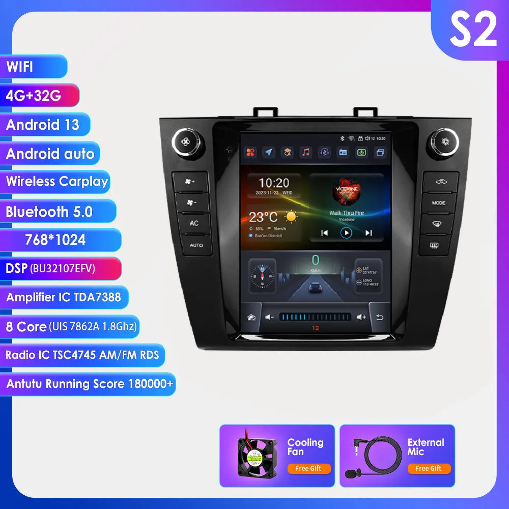 Subaru Outback 2015 - 2018  9.7" Android 14 Carplay Android auto wireless wifi bt gps 4g AUTMUTSB4