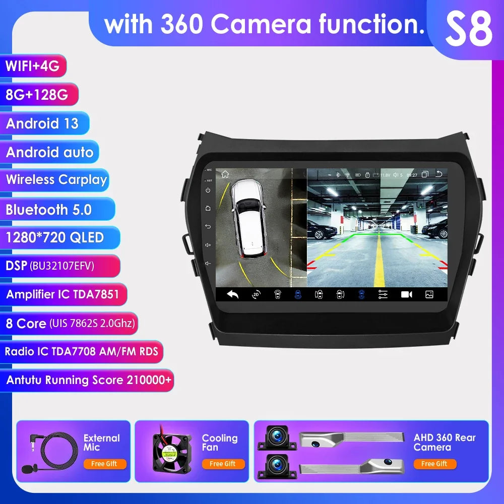 Hyundai Santa Fe 3 2013-2017 IX 45 9" / 10,33" Android 14 Carplay Android auto wireless wifi bt gps 4g  AUTM1AC6