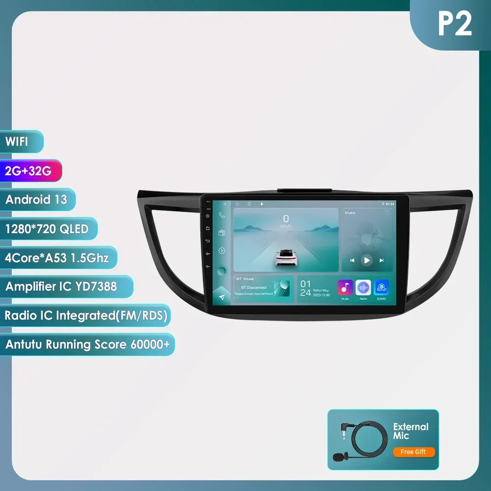 Honda CRV 4th 2012-2016 9" Android 14 Carplay Android auto wireless wifi bt gps 4g AUTMVCRH4