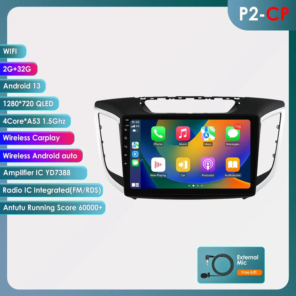 Hyundai Creta Ix25 2015 - 2019 10,1" Android 14 Carplay Android auto wireless wifi bt gps 4g  AUTM4S9U
