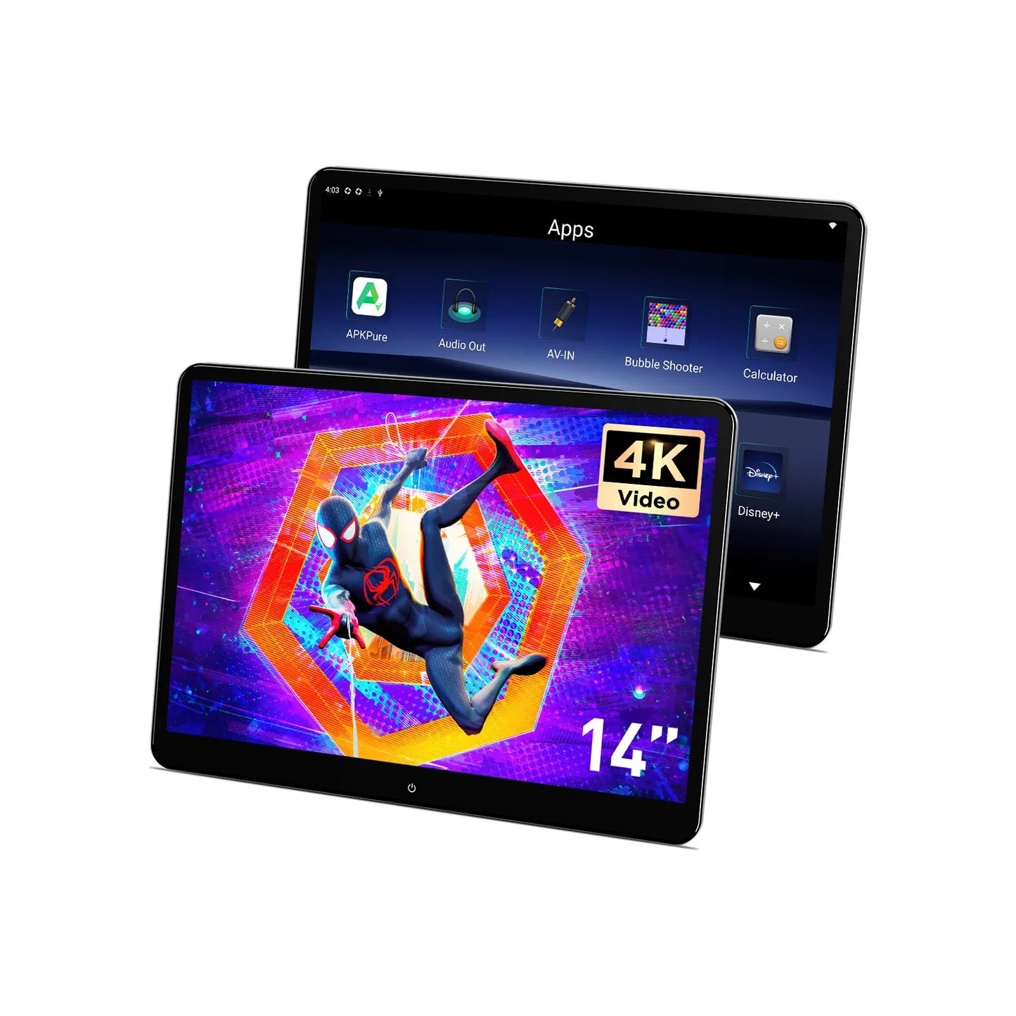 14 ''Android 11 4 / 64GB Monitor Poggiatesta  2160x1440 Res G+G Touch Screen  supporta Video UHD 4K HDMI Altoparlanti wifi  HM141AB