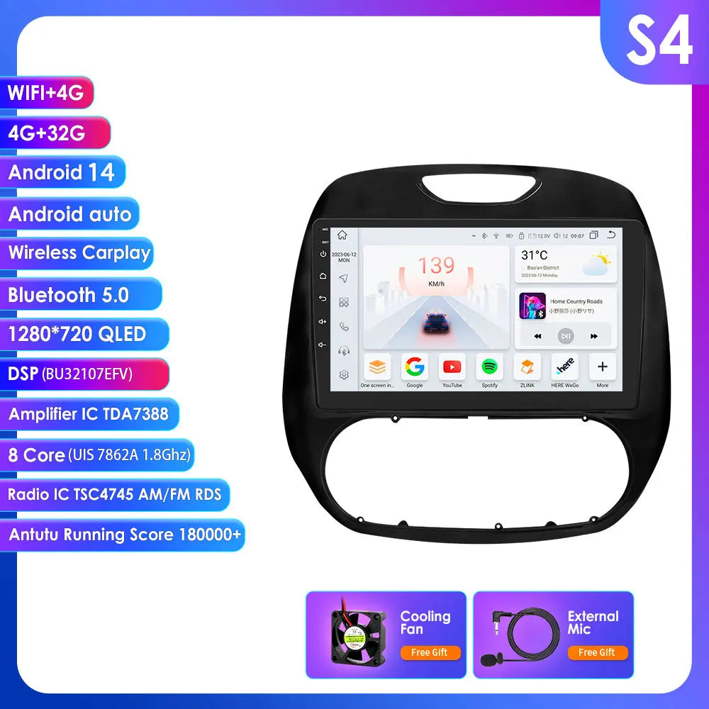 Renault Kaptur Captur 2016-2019 9" Android 14 Carplay Android auto wireless wifi bt gps 4g  AUTMG9L6